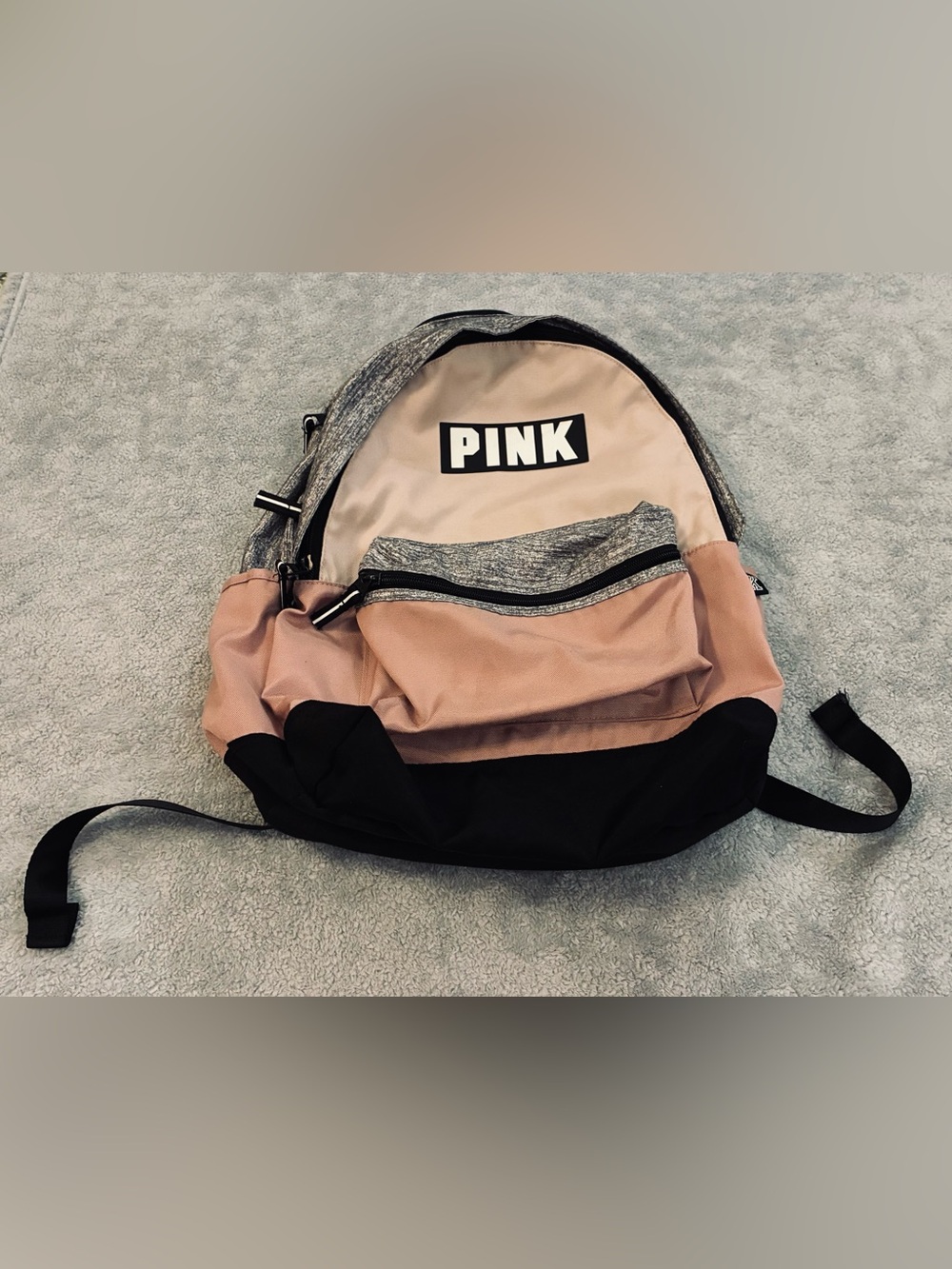 PINK Victoria's Secret Blush, Heather & Black Colorblock Large Backpack